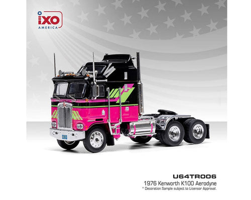 1976 Kenworth K100 Aerodyne Black and Pink IXO Models 1:64 U64TR006