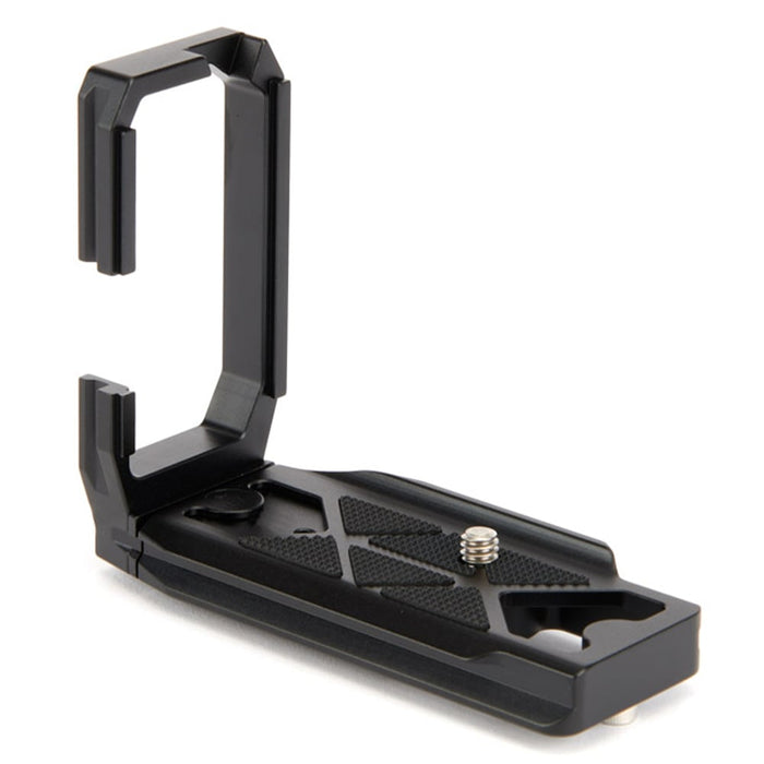 Black camera L-bracket on a white background