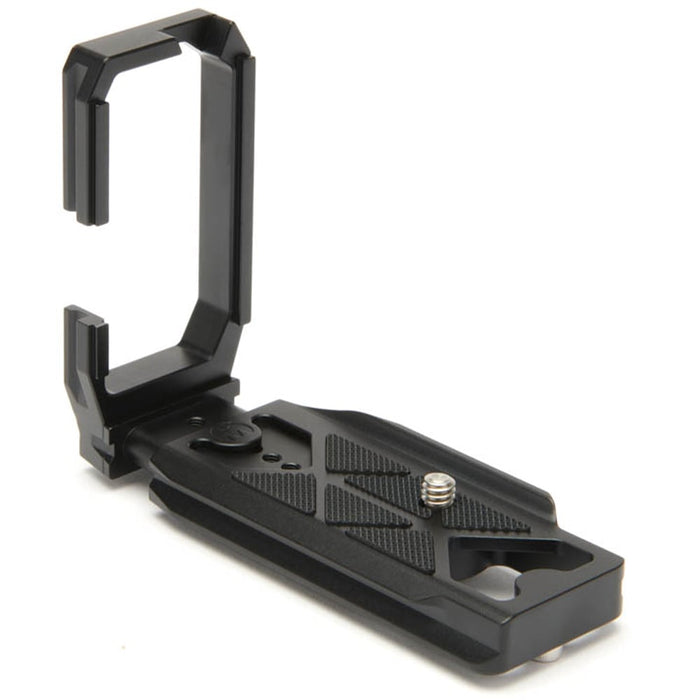 Black camera L-bracket on a white background