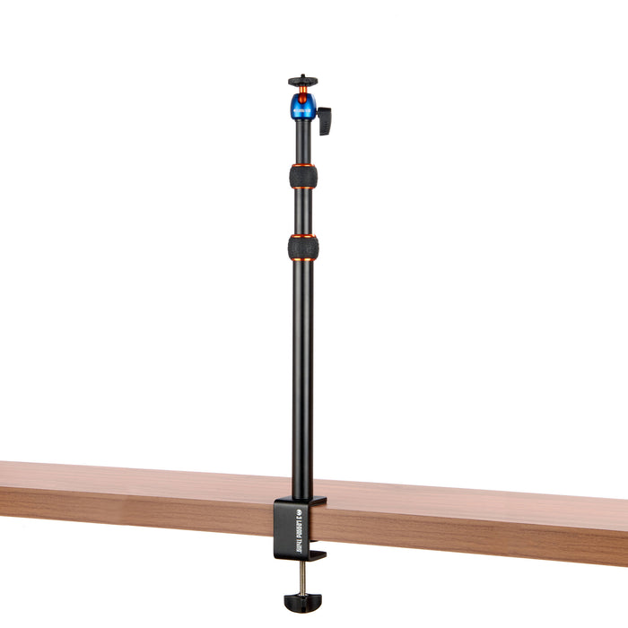 3 Legged Thing Camera Desk Mount Stand (Vertical) with a vertical extending pole, secure table clamp, small omni-directional ball head with 1/4"-20 thread, made from aerospace-grade magnesium alloy supporting up to 1 kg.