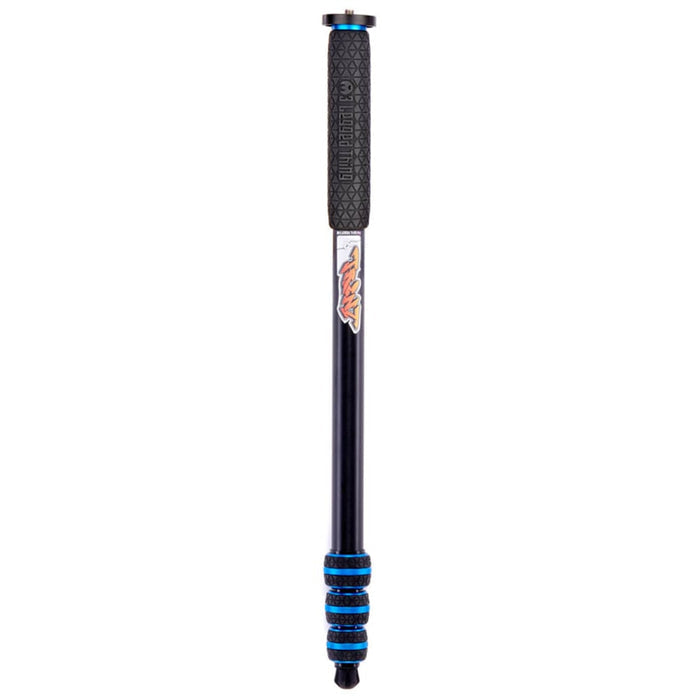 Black adjustable stick with blue accents on a white background