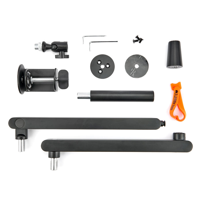 The Microphone Arm is a versatile solution that features height adjustment, built-in cable management, and secure mounting for microphones up to 1 kg.