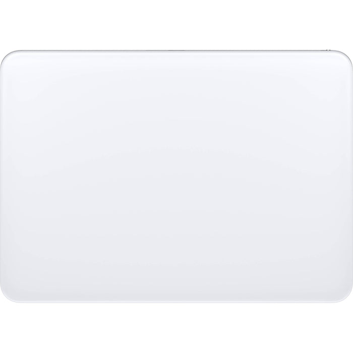 Top-down view of the white Apple Magic Trackpad featuring a minimalist glass surface, designed for Multi-Touch gestures and Force Touch with Mac and iPad.