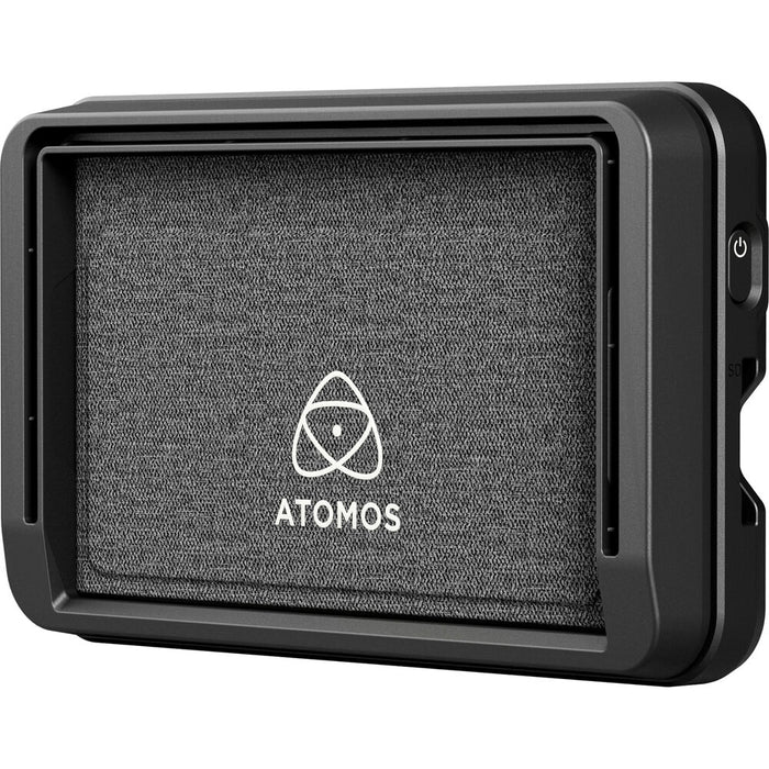 Atomos Sunhood 5″ attached to a Shinobi II monitor, shielding the screen from glare