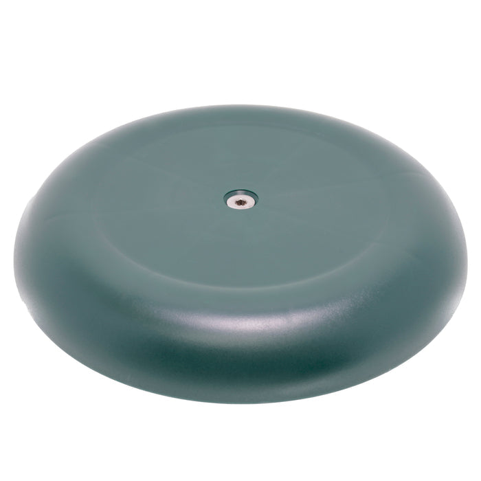 Badger Gear Ground Pod in green and black, a low-profile round camera support platform with a star‑spoke base and a central ⅜″ mounting screw; shown from top, side and angled views with adjustable pod attachment, designed for stable ground‑level or bean‑bag photography.