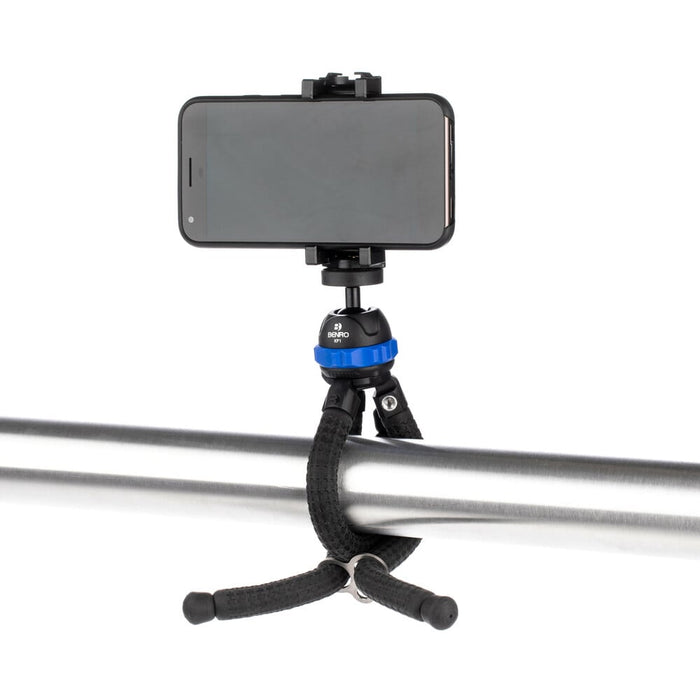 Benro KoalaPod flexible tripod with five bendable legs and phone holder, designed for smartphones.