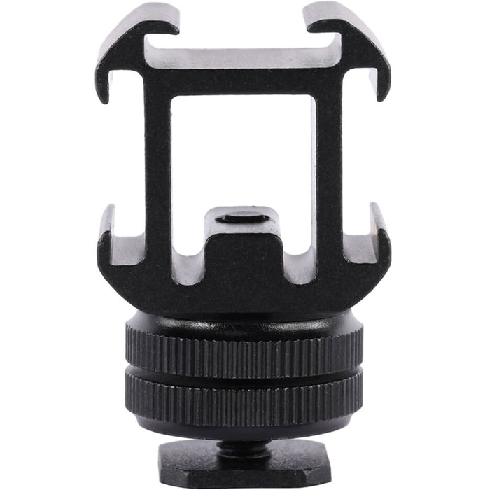 Black and silver metal mount on a white background