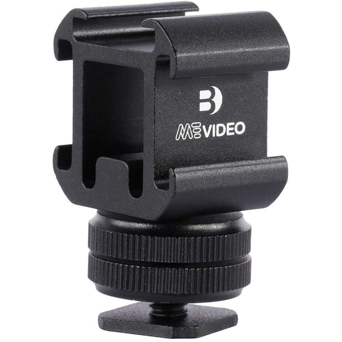 Black camera mount with MeVideo logo on a white background