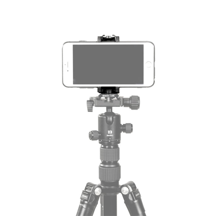 Benro MH2N Smartphone Clip Holder with adjustable grip, cold shoe mount, and 1/4-inch thread for tripods and accessories.