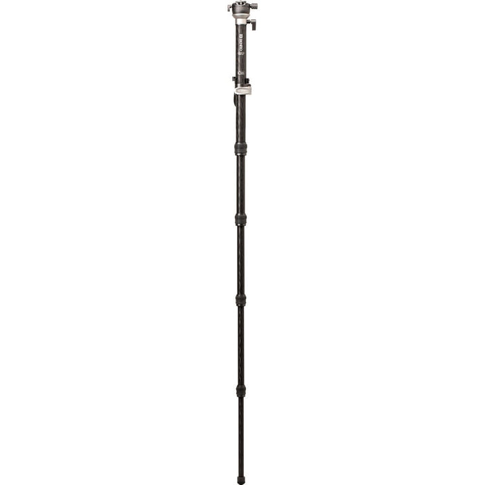 Benro SupaDupa carbon‑fiber monopod with twist‑lock sections and built‑in pan‑tilt head, rubber or spiked rotating foot