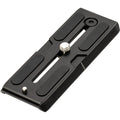 Black camera slide in plate with one silver screws on a white background