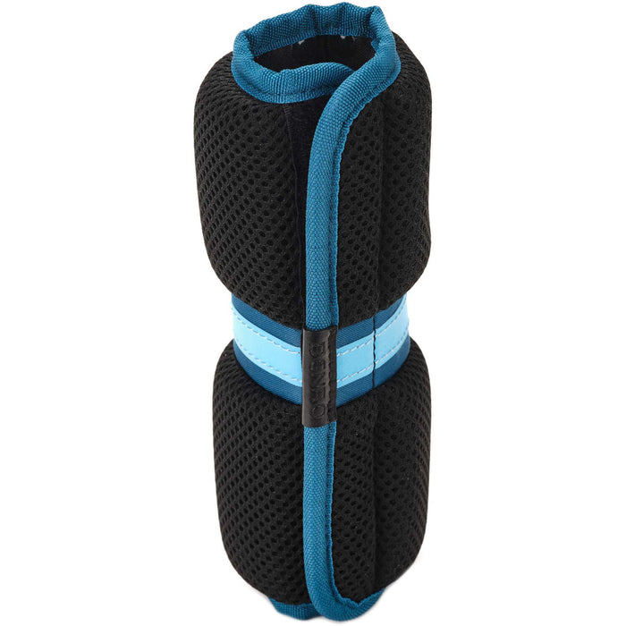 Black and blue pet coat on a white background