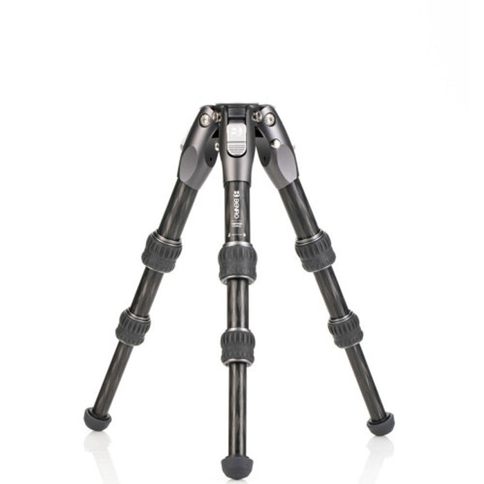 Benro Tortoise Columnless Carbon Fibre Tripod folded compactly, showcasing lightweight, stable travel design with carbon fiber legs and twist locks.