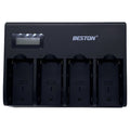 Beston 4-bay charger for Sony NP-F550/750/970 batteries — black multi-slot charging unit with LED indicators.