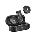 Boya Omic-D Ultra-compact Wireless Mic (Lightning) with 2.4GHz wireless, iOS Lightning receiver, 5+ hours battery life (15 hours with charging case), noise cancellation, 50m range, and USB-C charging case with wireless charging.