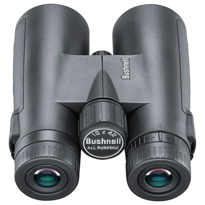 Bushnell 10x42 black binoculars with multi-coated lenses, and centre focus wheel.