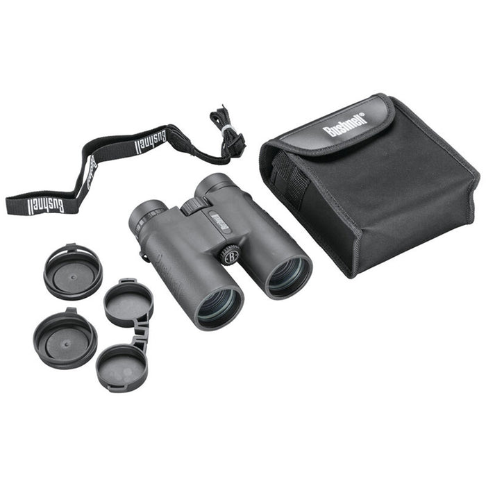 Bushnell 10x42 black binoculars with multi-coated lenses, and centre focus wheel.