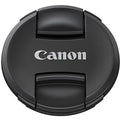 Canon pinch-type front lens cap designed for quick attachment and removal, providing reliable protection against dust and damage.
