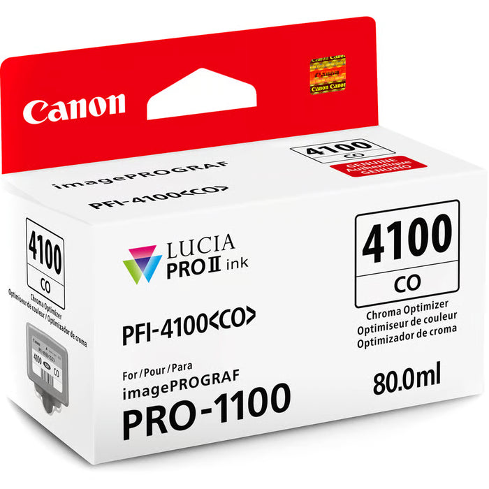 Canon PFI-4100 ink for the PRO-1100 provides exceptional colour vibrancy and durability, ideal for professional-quality photo and art prints.