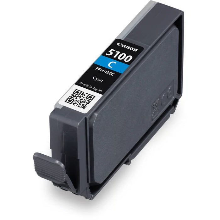 The Canon PFI-5100 Cyan Ink Cartridge for Pro-310 produces vibrant blues and cool tones with outstanding clarity for skies, water, and scenic landscapes.