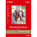 Canon Photo Paper Plus Glossy II packaging with a family photo on a red background