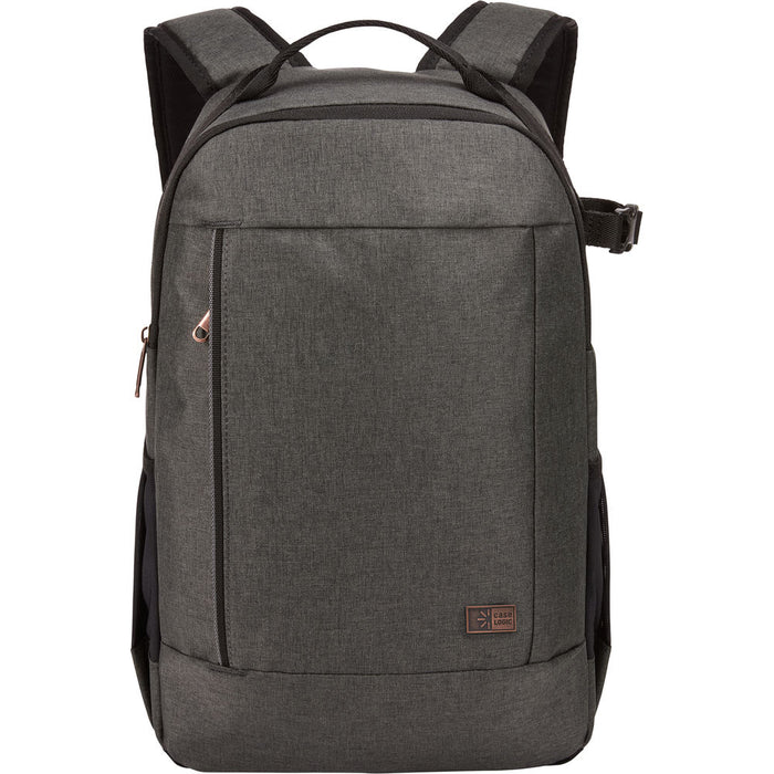 Gray backpack with a visible brand logo on a white background