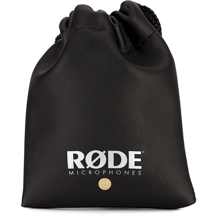Black drawstring bag with Røde Microphones logo on a white background