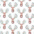 Deer Reindeer Buck Fawn Woodland on White Fabric by the yard