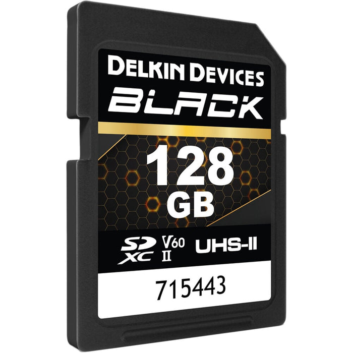 Delkin Devices Black UHS-II SDXC Memory Card (V60) – high-speed, reliable storage for professional photography and video.