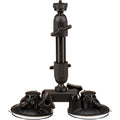 Delkin Devices Fat Gecko Dual-Suction Camera Mount, featuring two ~7 cm industrial-grade suction cups connected to a central adjustable arm with multiple locking joints, topped by a ¼-20 mounting screw and 360° ball-head for versatile camera positioning.