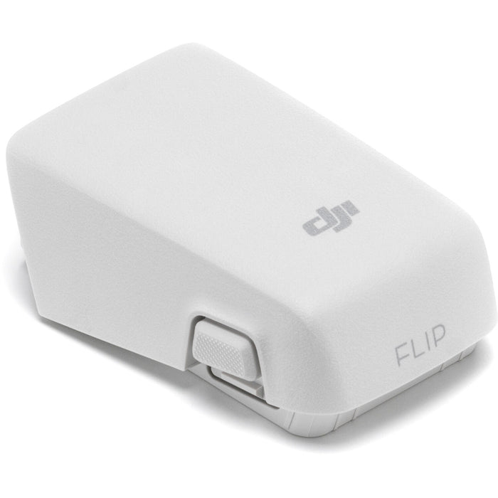 A black DJI Intelligent Flight Battery is shown, featuring a power button and four LED indicators.