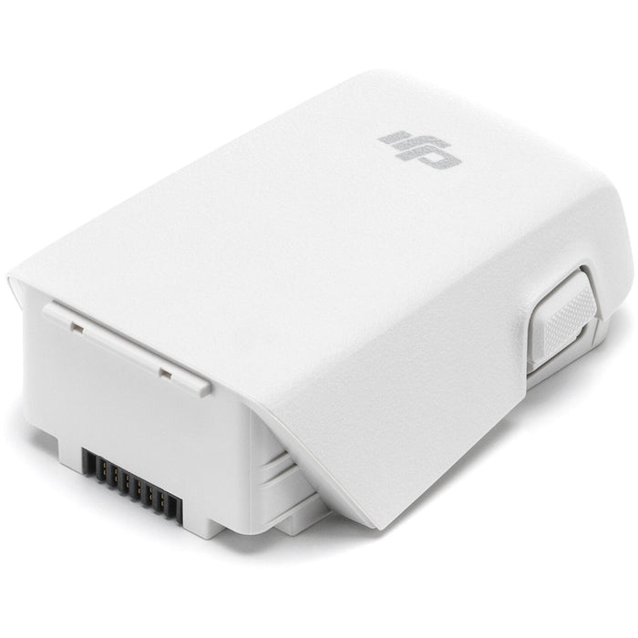 A black DJI Intelligent Flight Battery is shown, featuring a power button and four LED indicators.