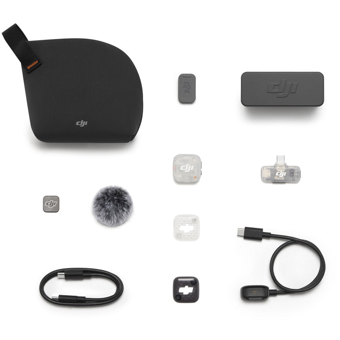 DJI Mic Mini 2S wireless microphone system with transmitter, receiver and charging case