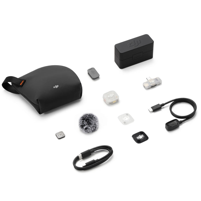 DJI Mic Mini 2S wireless microphone system with transmitter, receiver and charging case