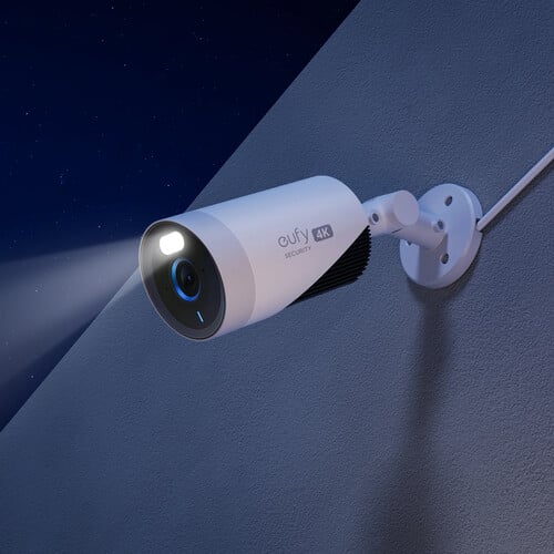 The eufyCam E330 Professional Add-On Camera is a 4K outdoor security camera that features 24/7 recording with stable plug-in power, AI-powered face recognition, and enhanced Wi-Fi connectivity.