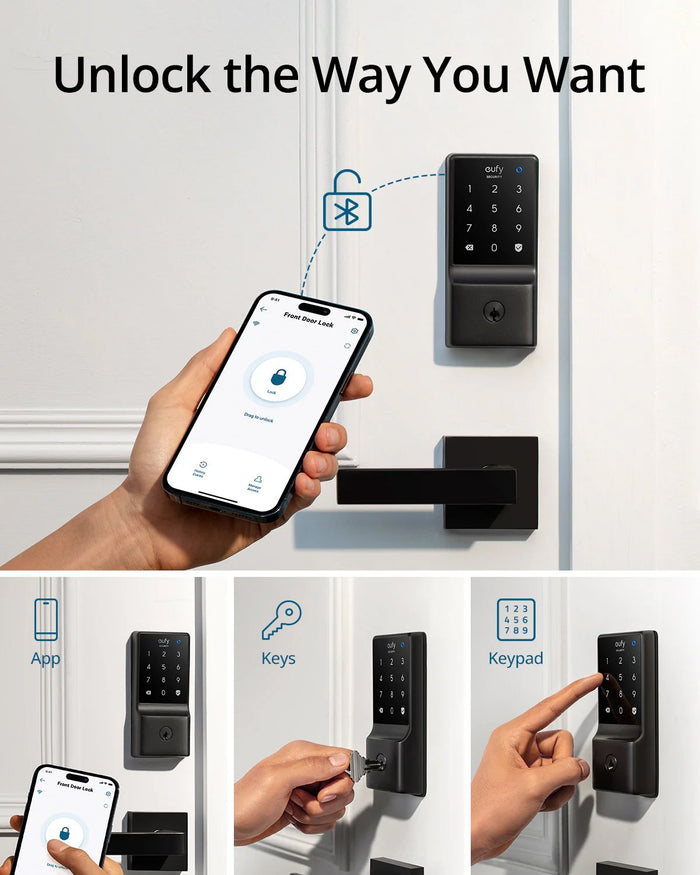 The Eufy Security Smart Lock C210 is a Wi-Fi-enabled keyless entry system with five ways to unlock, including app control, a keypad, and voice commands, and is designed for easy installation.