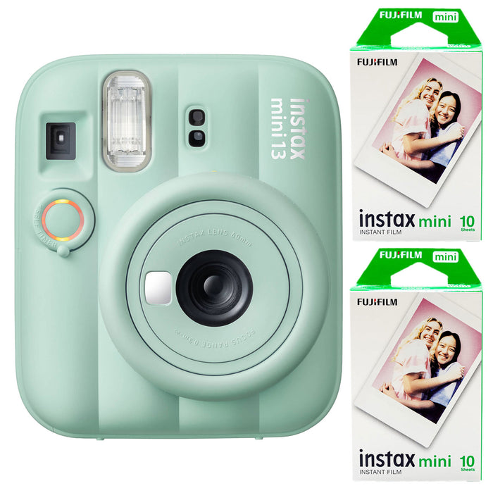 Fujifilm INSTAX Mini instant camera with built-in flash and optical viewfinder.