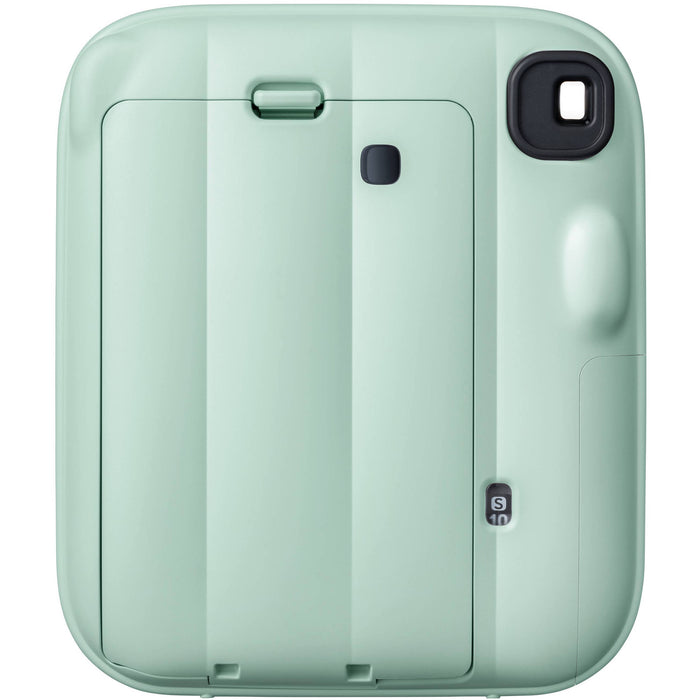 Fujifilm INSTAX Mini instant camera with built-in flash and optical viewfinder.