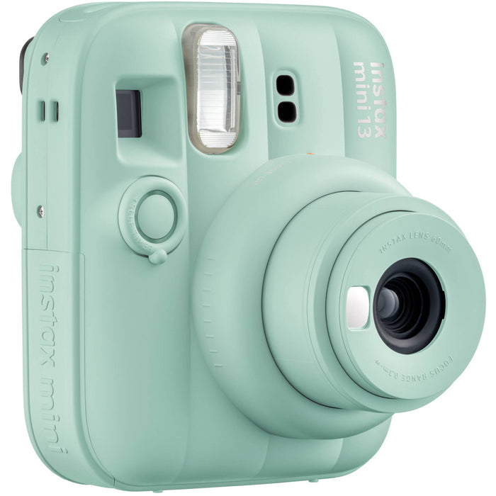 Fujifilm INSTAX Mini instant camera with built-in flash and optical viewfinder.