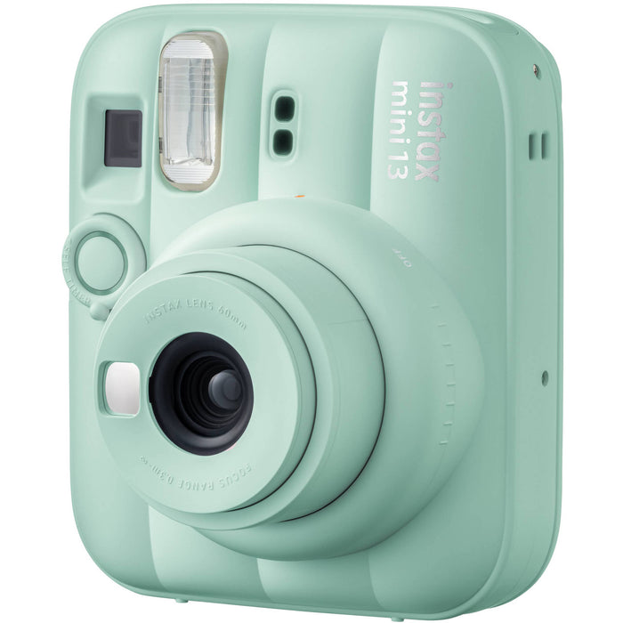 Fujifilm INSTAX Mini instant camera with built-in flash and optical viewfinder.