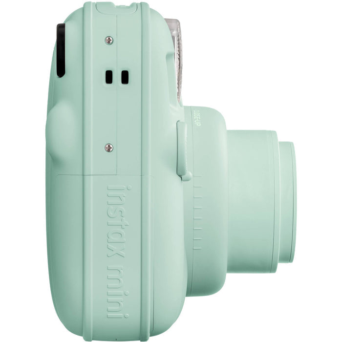 Fujifilm INSTAX Mini instant camera with built-in flash and optical viewfinder.