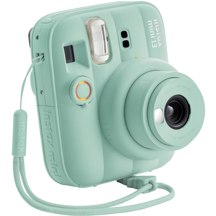 Fujifilm INSTAX Mini instant camera with built-in flash and optical viewfinder.