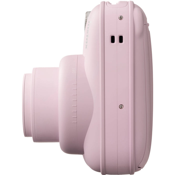 Fujifilm INSTAX Mini instant camera with built-in flash and optical viewfinder.