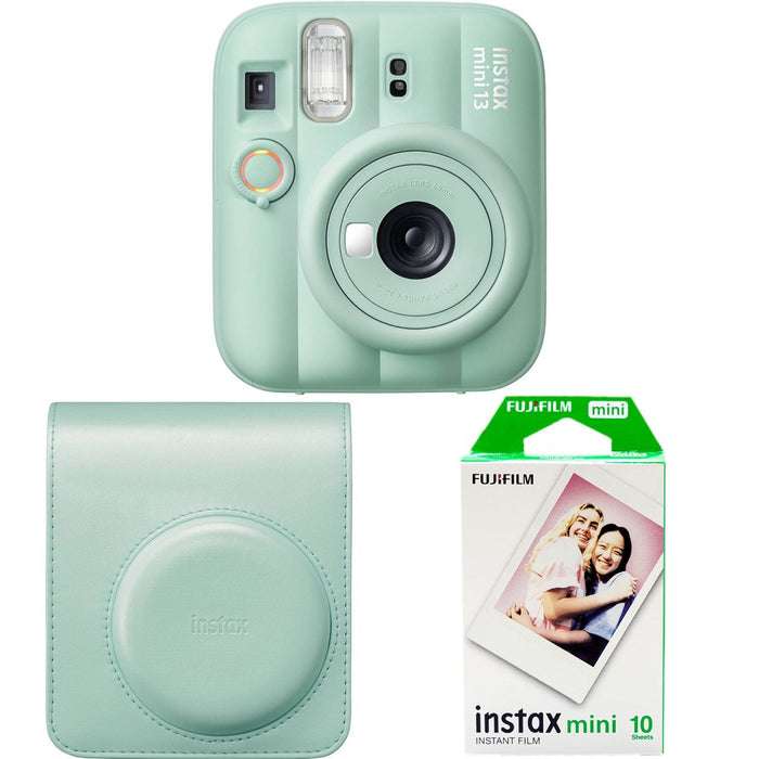 Green Fujifilm Instax Mini 13 instant camera with cover and film