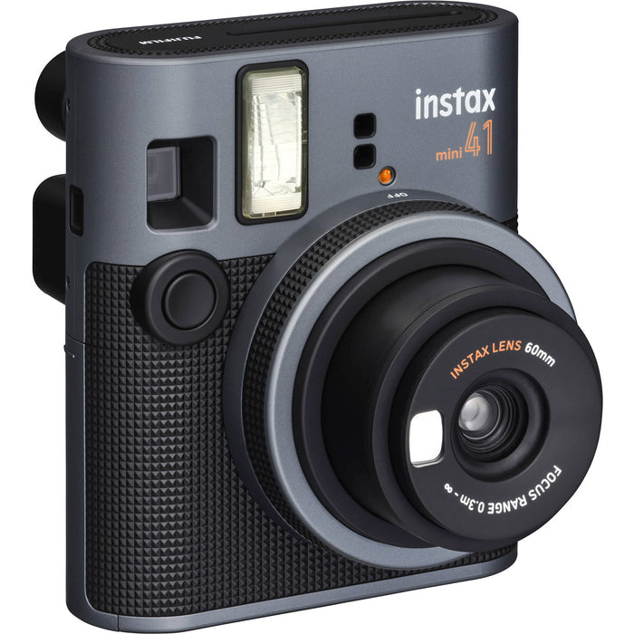 Fujifilm Instax Mini 41 instant camera with sleek two-tone design, automatic light adjustment, and close-up mode for credit card-sized instant prints