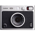Fujifilm Instax Mini EVO instant camera with lens and film effects.