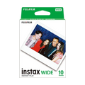 Fujifilm Instax instant color film pack with 10 wide format shots, ISO 800 speed, fine grain, vibrant color reproduction, fast developing time, and extended temperature range for reliable outdoor use.