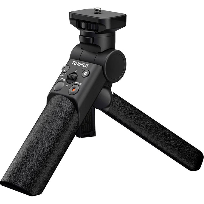 Fujifilm TG-BT1 tripod grip with Bluetooth remote, flexible tilt, weather resistant design, and integrated tripod legs for stable low-angle and selfie shots"