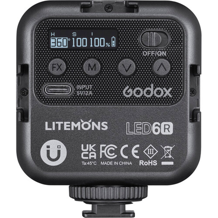 Godox LiteMons RGB LED light with adjustable color temperature and full color spectrum for photography and video.