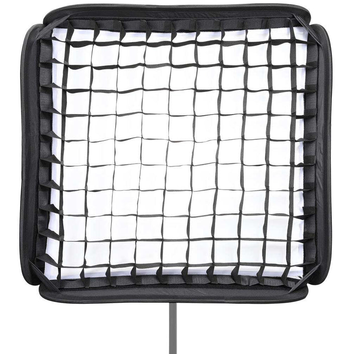 Godox S2 Speedlite bracket with 60 × 60 cm softbox (Bowens mount), collapsible square softbox with speedlight ring and grid, soft diffusion kit.